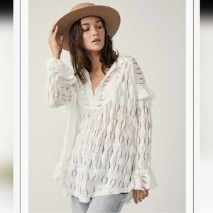 Free People Candy Shop Tunic White Lace Blouse